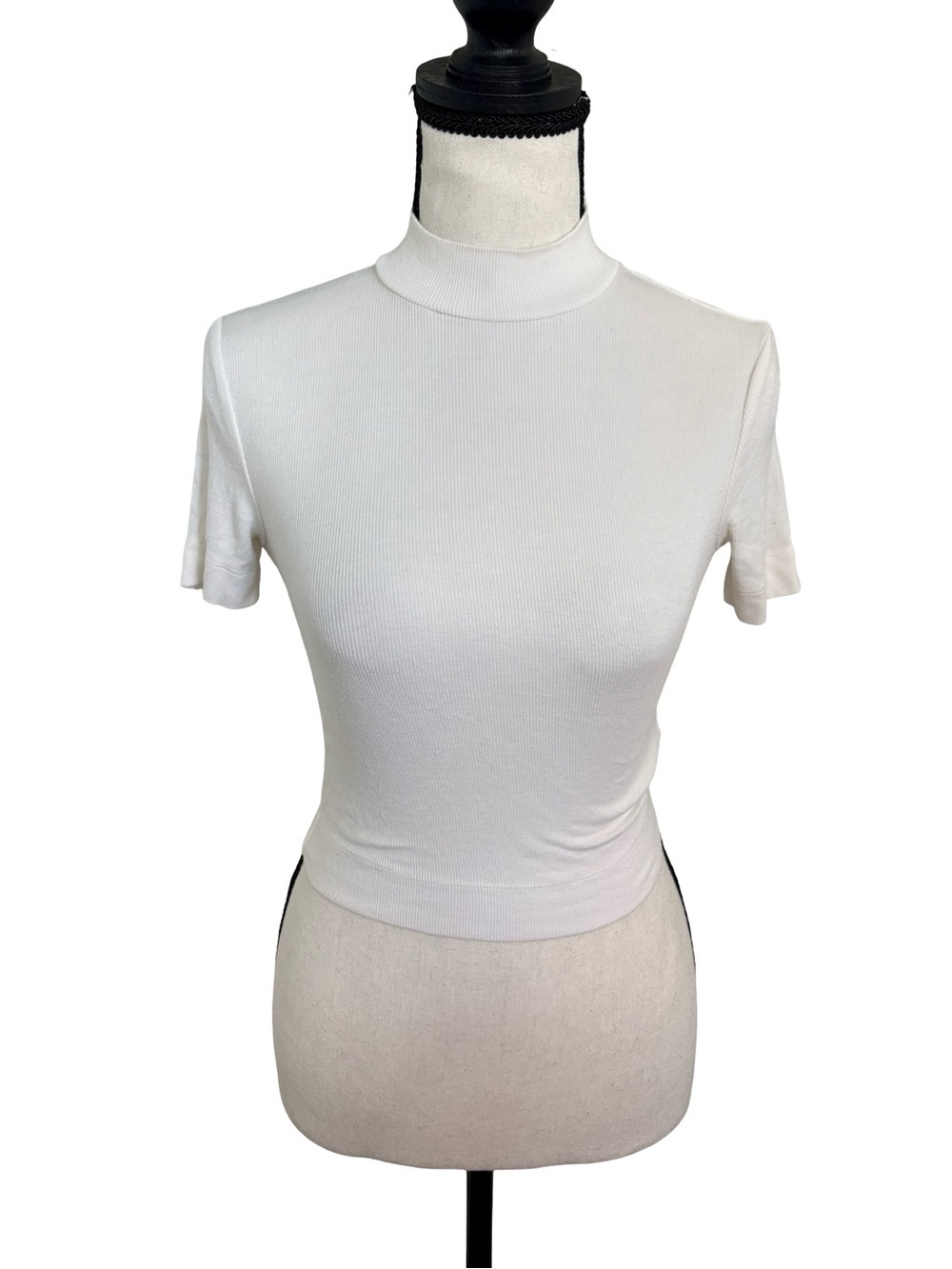 Babaton Aritzia White Ribbed Mock Neck Fitted Top XXS RKH1-1439-18
